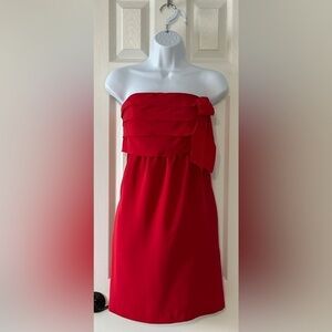 Rendez-Vous Red Strapless Mini Dress with Bow and Pockets – Size 4